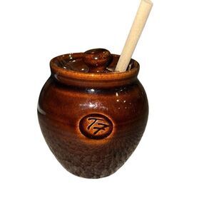 Vintage Rustic Stone wear Honey Pot/ Ceramic Crock Honey Pot w Lid